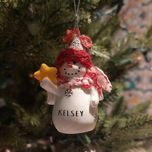 Snowman Ornament with Red Hat and Yellow Star